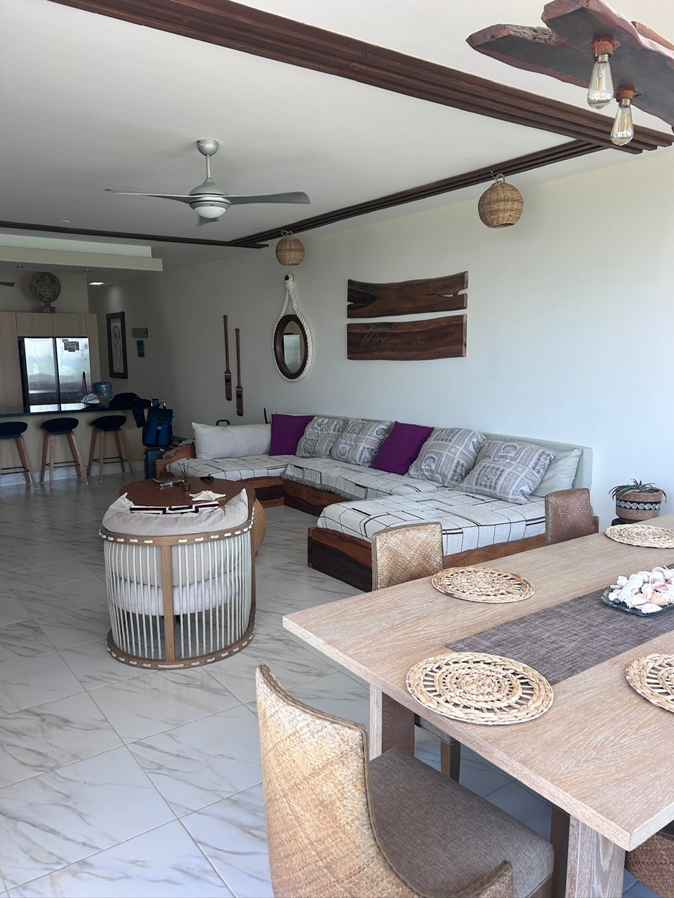 Long sectional sofa in the open-plan living area